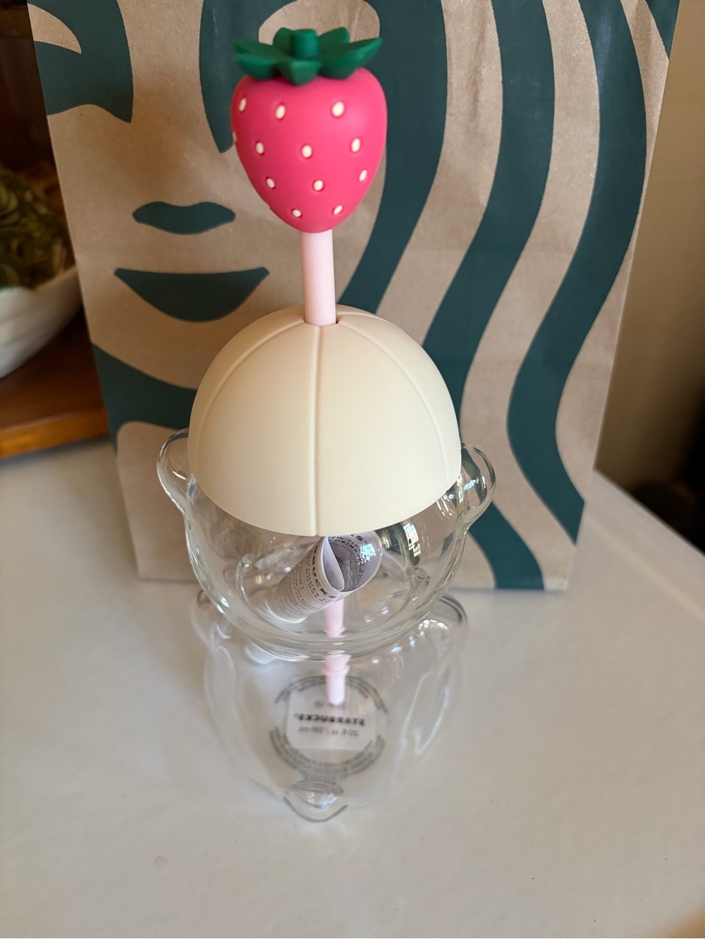 🍓 Starbucks Pink Bearista Glass Cold Cup NWT - Picture 2 of 4